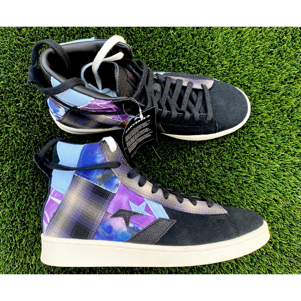 Converse Chase the Drip X KOJ Pro SuedeLeather Mid Blk Purple Plaid Patch Sz 8.5